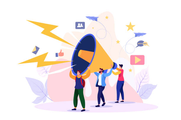 vector illustration, flat style, business promotion, advertising, call through the horn, online alerting - 營銷 幅插畫檔、美工圖案、卡通及圖標(biāo)